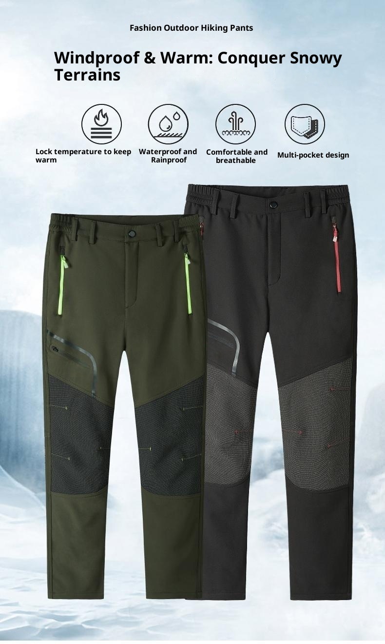 001 Wasserdichte, winddichte, fleecegefütterte, dicke, warme Outdoor-Wander-, Bergsteiger- und Skihose, Softshell-Cargohose für Freizeit und Freizeit_voghion.com