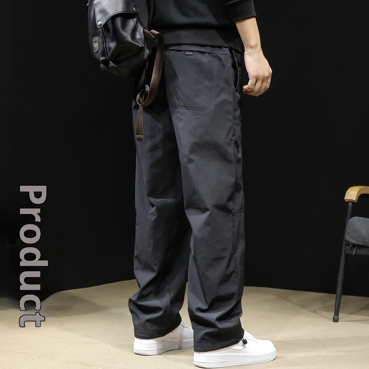 Pantaloni cargo larghi e dritti neri alla moda da uomo, nuovi, autunno 2025, casual_voghion.com