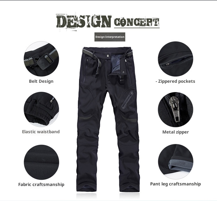 001 New Couple Soft Shell Men And Women Fleece Lined Thickened Plus Size Windproof Waterproof Outdoor Hiking Cycling Pants_voghion.com