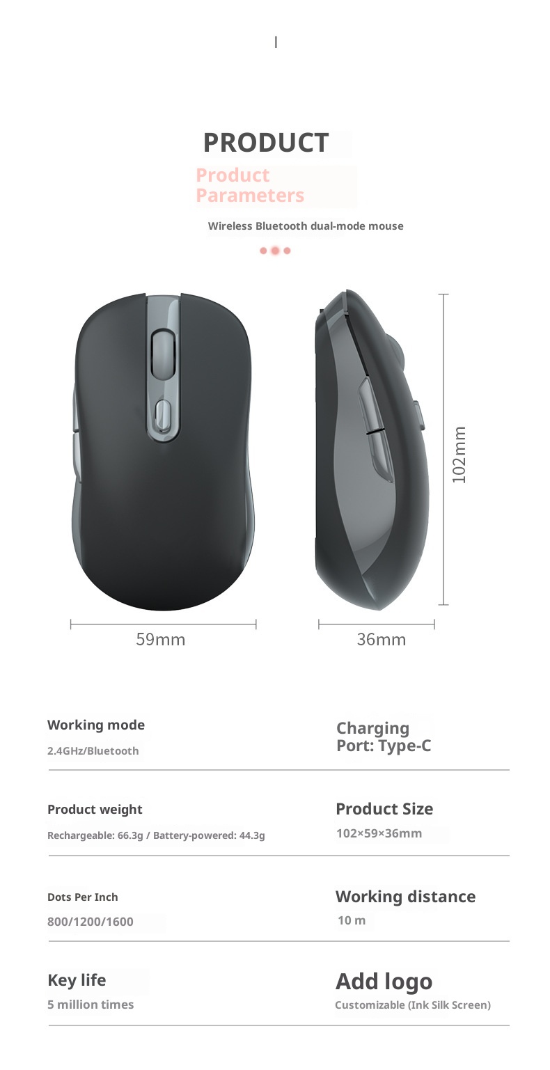 Techglobe Cross-Border Exklusive Bluetooth-Dual-Mode-Funkmaus mit geräuscharmem Design, anpassbar, Großhandel, Typ-C_voghion.com