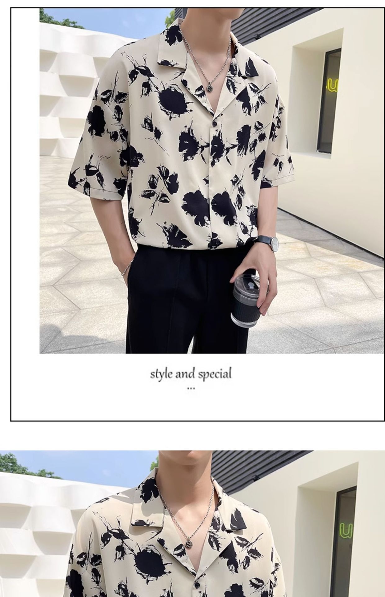 ForMen Light Mature Style Men's Ice Silk Draped Short Sleeve Summer Trendy Loose Cuban Collar Floral Shirt_voghion.com