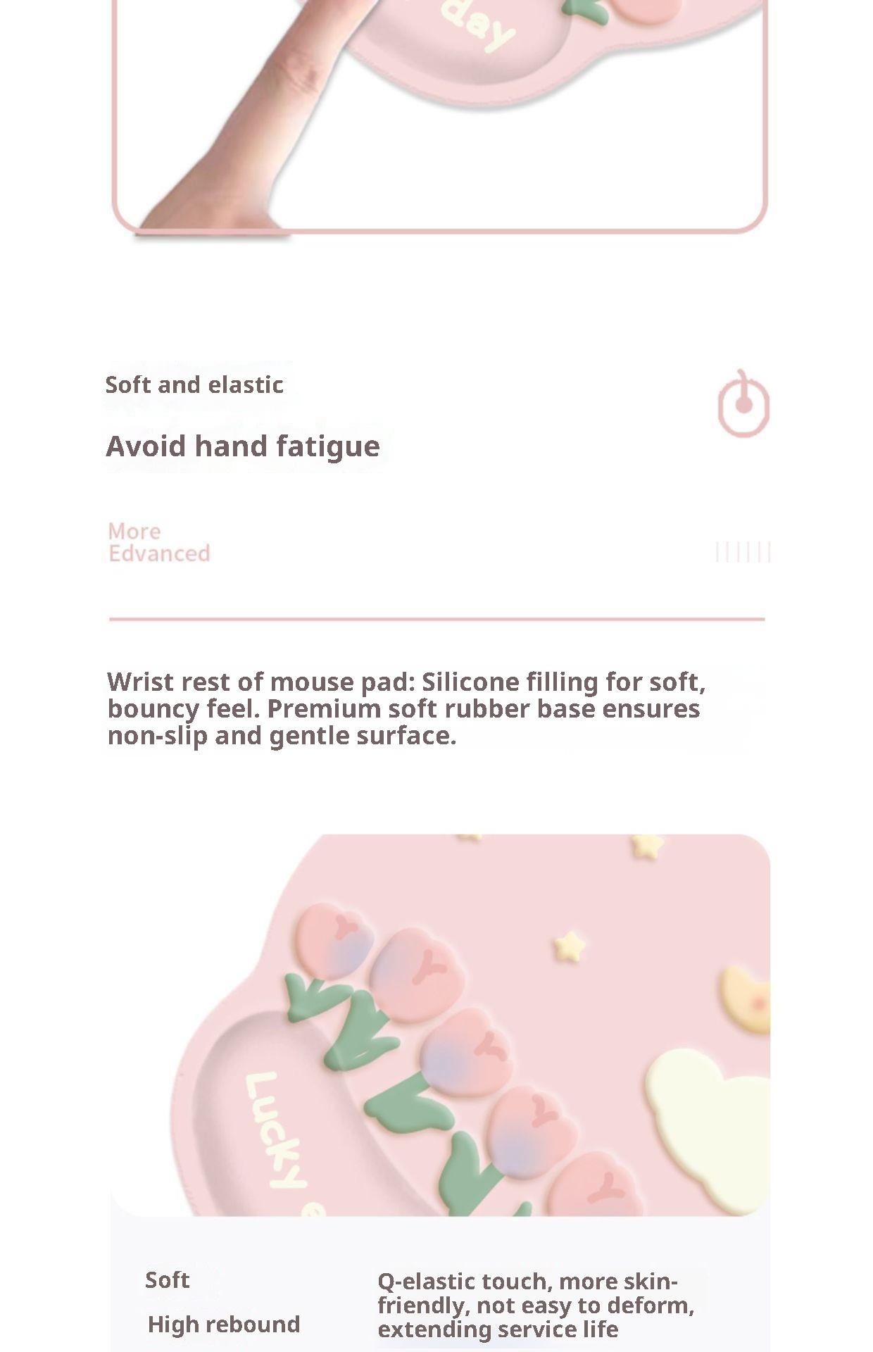 3c Tulip Mouse Pad Thickened Wrist Silicone Cartoon Laptop Keyboard Hand Rest Pillow Office Home Gaming_voghion.com