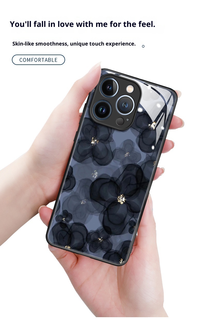 TechGlobe Ink Flower Schutzhülle aus Glas, kompatibel mit iPhone 15 und iPhone 16 Pro Max, bietet umfassenden Schutz vor Stürzen und ist ein beliebtes Produkt._voghion.com