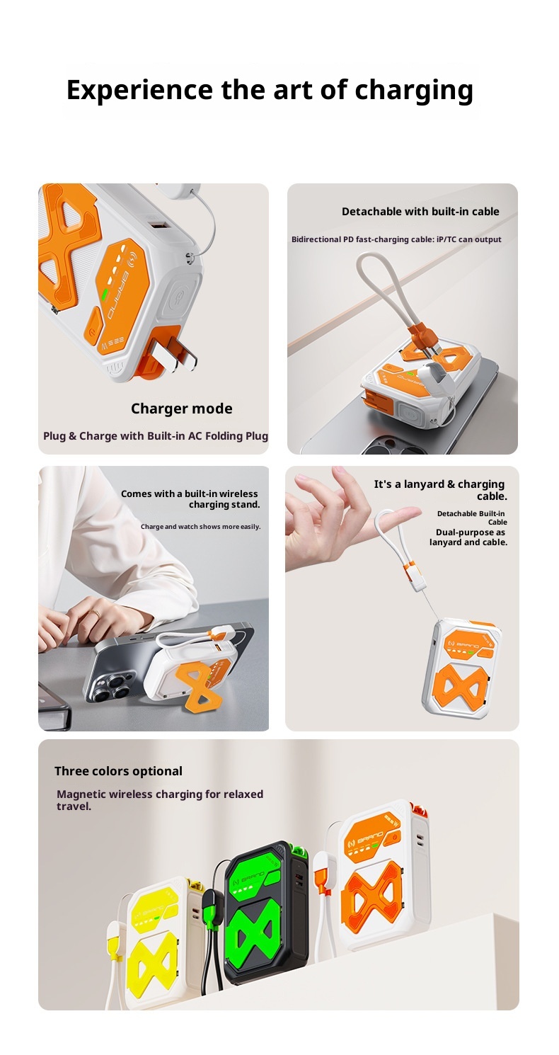 techglobe 3C Certified Cross-Border Built-in Cable AC Plug 22.5W Fast Charging Bank 10000mAh Mobile Power Supply With Printed_voghion.com