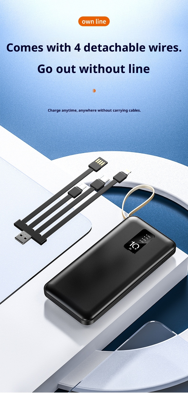 techglobe Großhandel Geschenk Mobile Powerbank mit integriertem Kabel 20000mAh Große Kapazität Gemeinsames Schnellladen Tragbarer Akku_voghion.com