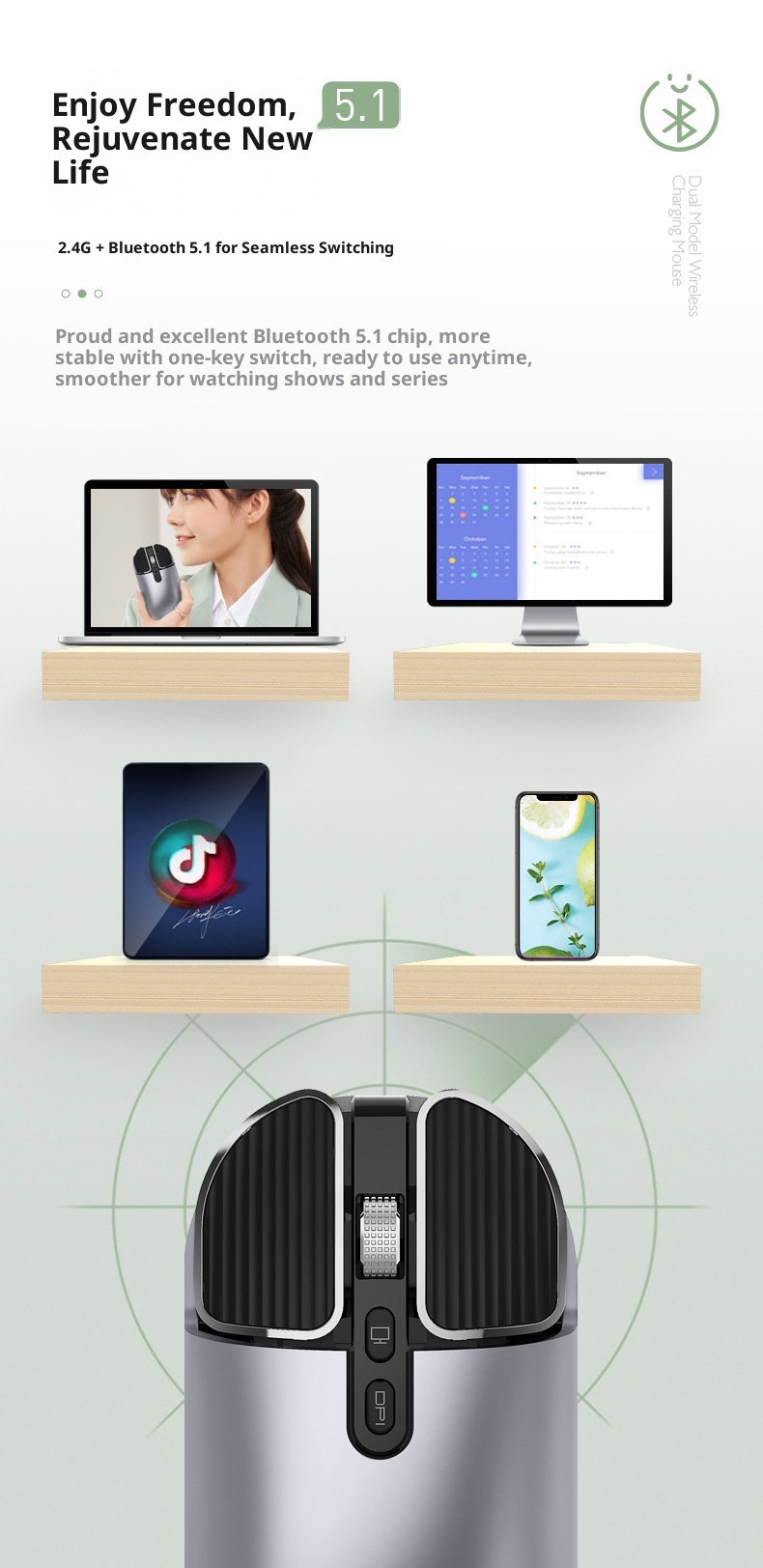 Techglobe Huma M203 Bluetooth Wireless Charging Silent Mouse Dual Mode For Computer Laptop Office Home Use Cross-border_voghion.com