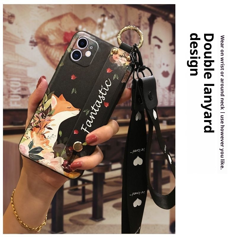 TechGlobe Suitable For IPhone Phone Case Cute Silicone Couple Dustproof Bracket Wrist Strap Personality New Trend_voghion.com