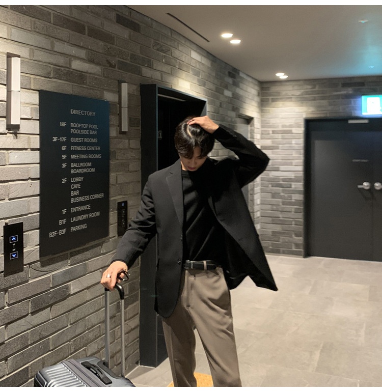 QFV507045555501<2 QFV507045555501<2 Chaqueta corta informal para hombre, estilo coreano, traje moderno Dongdaemun, blazer corto negro holgado de otoño_voghion.com