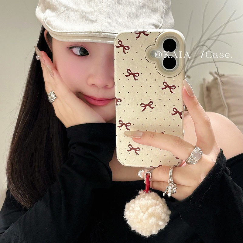 TechGlobe Ins Girl Handyhülle mit roten Punkten und Schleife, passend für iPhone 16 Pro Max und iPhone 13 (neues Modell 12/15)_voghion.com