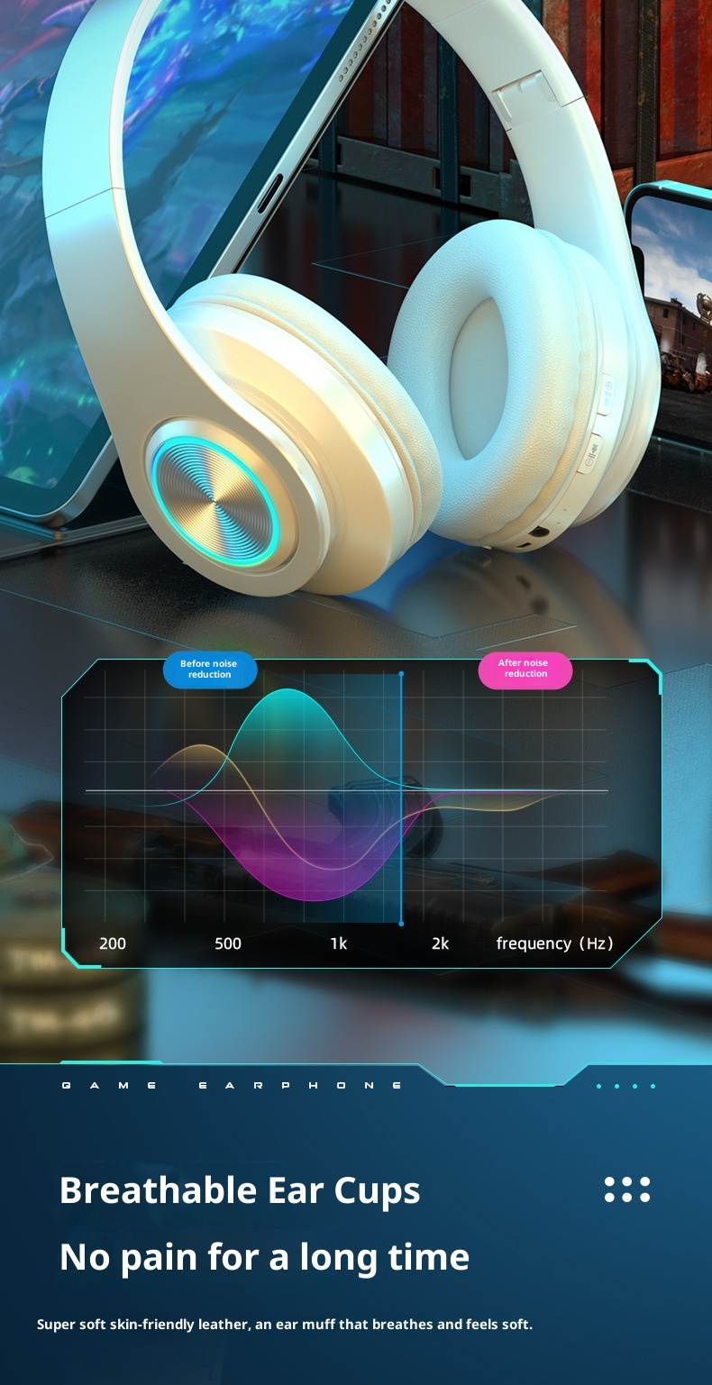 3c Cross-border Hot-Seller Bluetooth-Kopfhörer mit Beleuchtung, Over-Ear, kräftigem Bass, kabellos, ideal für Sport und Gaming – das perfekte Geschenk!_voghion.com