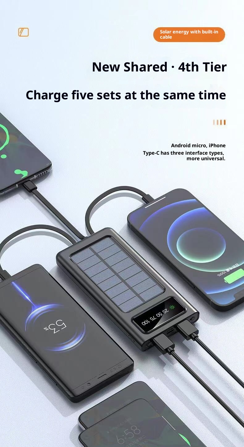 techglobe Solar 30000mAh With Built-in Cable Outdoor Large Capacity 20000mAh Mobile Power Bank Customizable_voghion.com