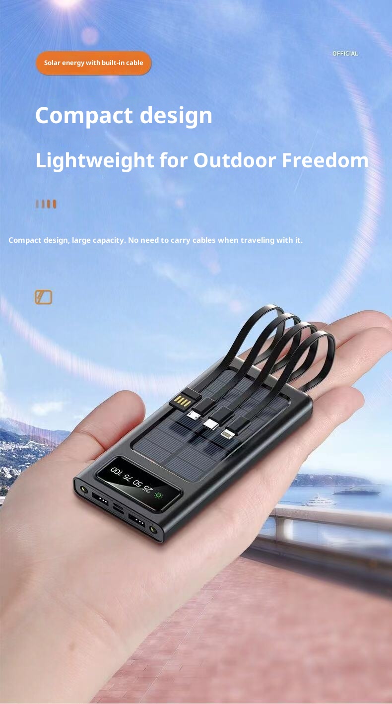 techglobe Solar 30000mAh With Built-in Cable Outdoor Large Capacity 20000mAh Mobile Power Bank Customizable_voghion.com
