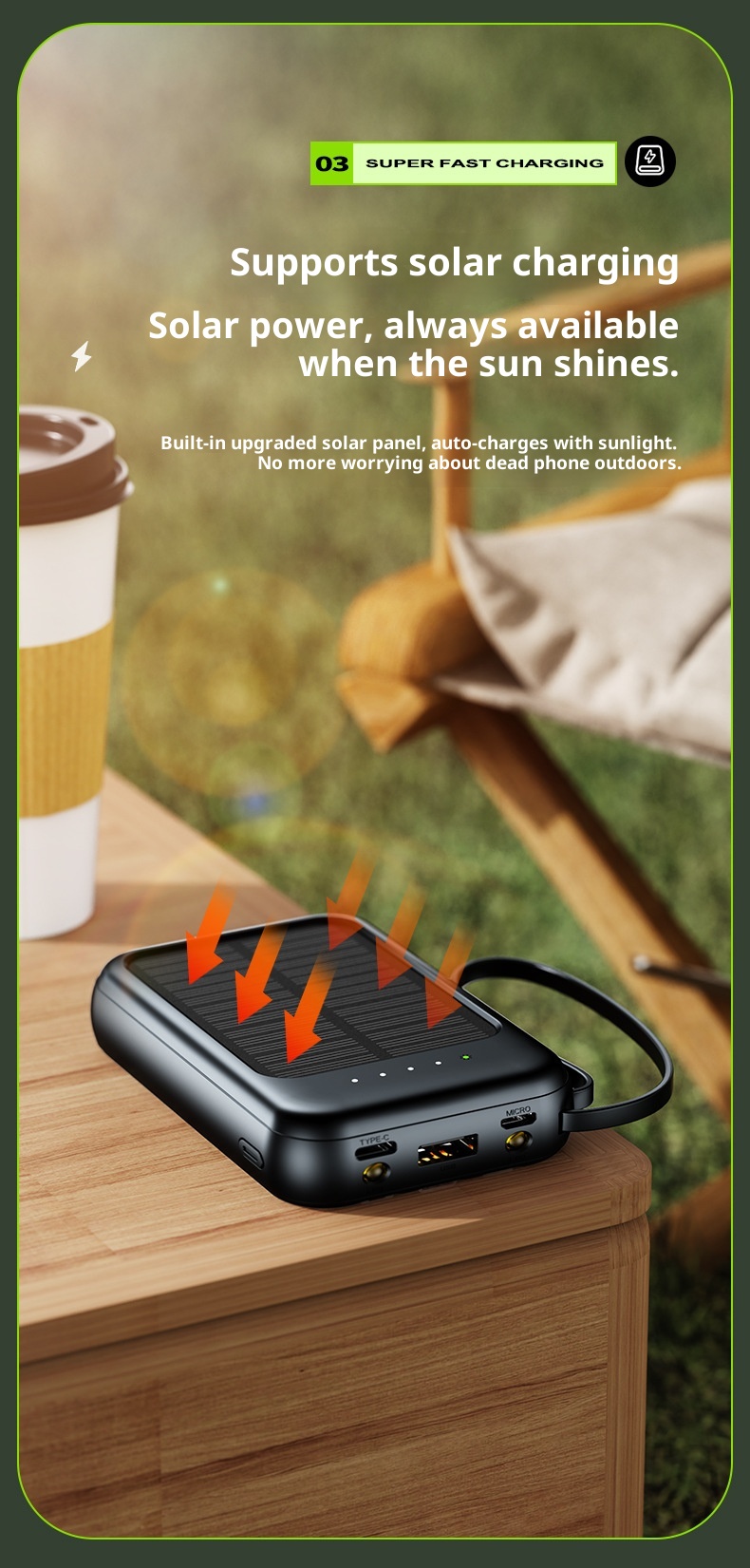 Techglobe 20000mAh Grande capacità solare transfrontaliera Mini Power Bank portatile con quattro cavi all'ingrosso_voghion.com