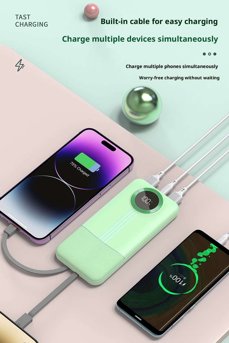 Techglobe 22,5 W, caricabatterie rapido, cavo integrato, 20000 mAh, alimentatore mobile in regalo con stampa, batteria a lunga durata_voghion.com