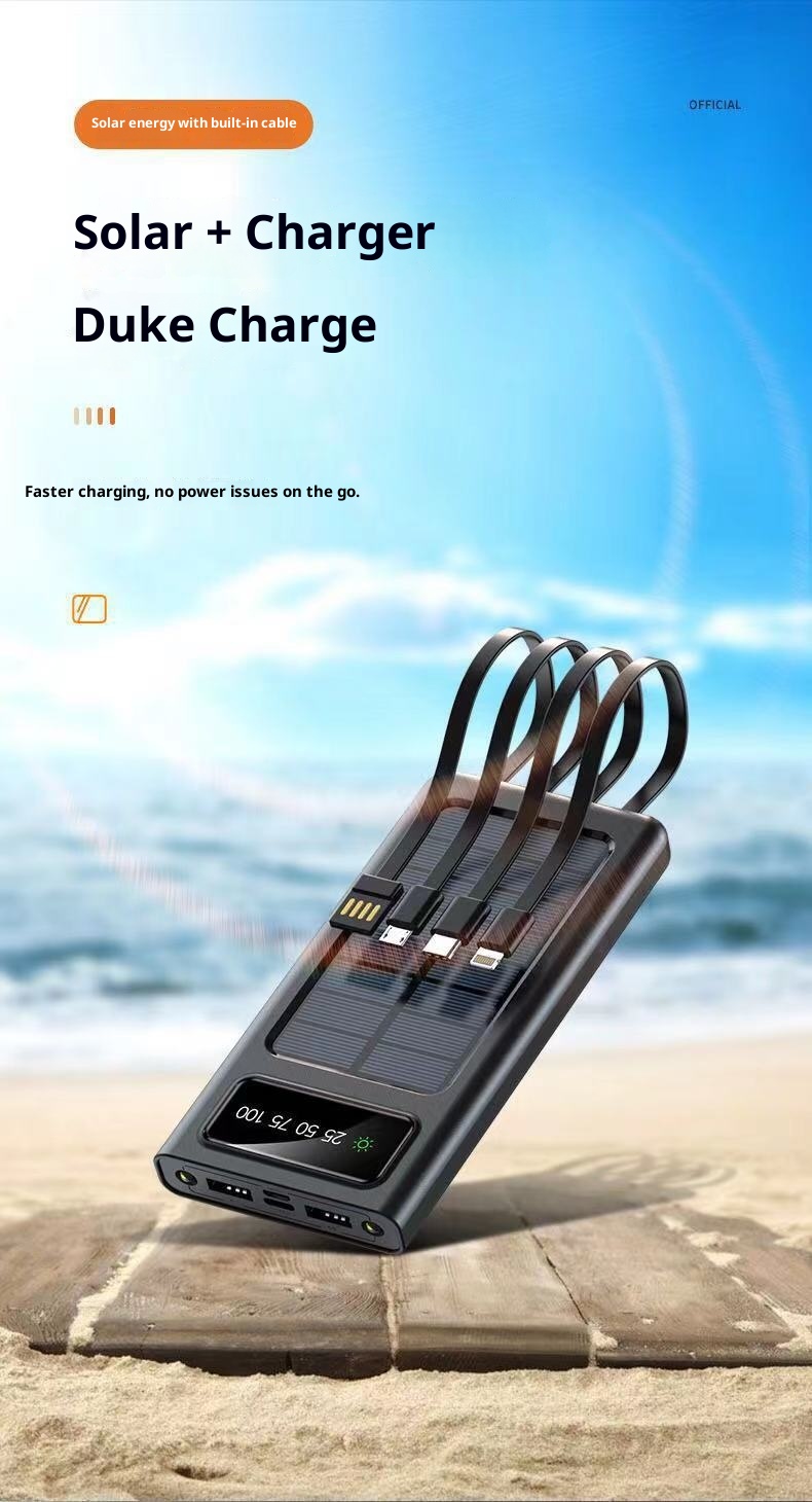 techglobe Solar 30000mAh With Built-in Cable Outdoor Large Capacity 20000mAh Mobile Power Bank Customizable_voghion.com