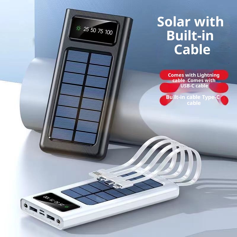 techglobe Solar 30000mAh With Built-in Cable Outdoor Large Capacity 20000mAh Mobile Power Bank Customizable_voghion.com