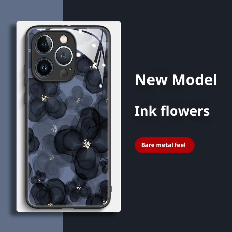 TechGlobe Ink Flower Schutzhülle aus Glas, kompatibel mit iPhone 15 und iPhone 16 Pro Max, bietet umfassenden Schutz vor Stürzen und ist ein beliebtes Produkt._voghion.com