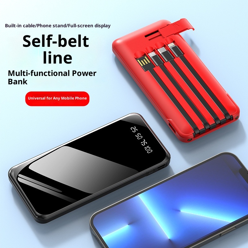 techglobe Wholesale Portable Built-in Cable Mirror Bank 20000mAh High-Quality Gift Mobile Power Supply PowerBank_voghion.com