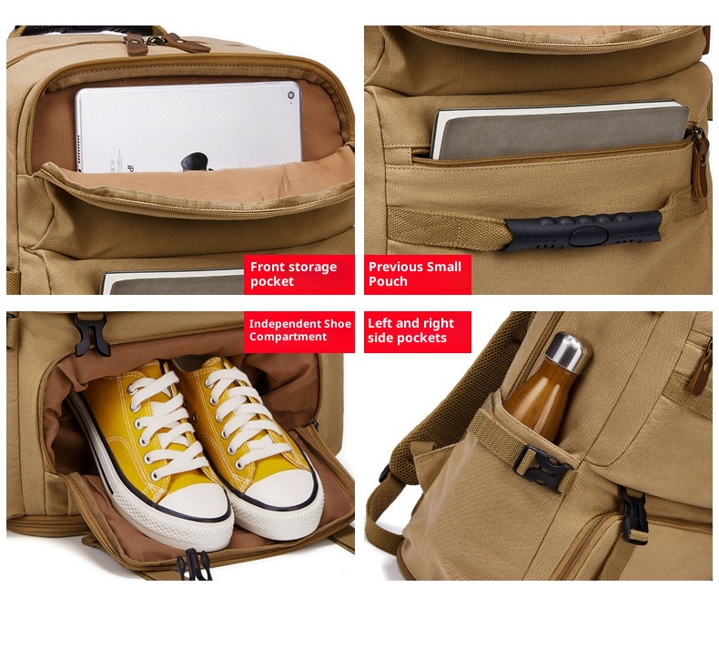 ActiveGo Maßgeschneiderter, multifunktionaler Rucksack aus Canvas mit großer Kapazität für Bergsteiger, getrennt für trockene und nasse Bereiche, Reisetasche_voghion.com