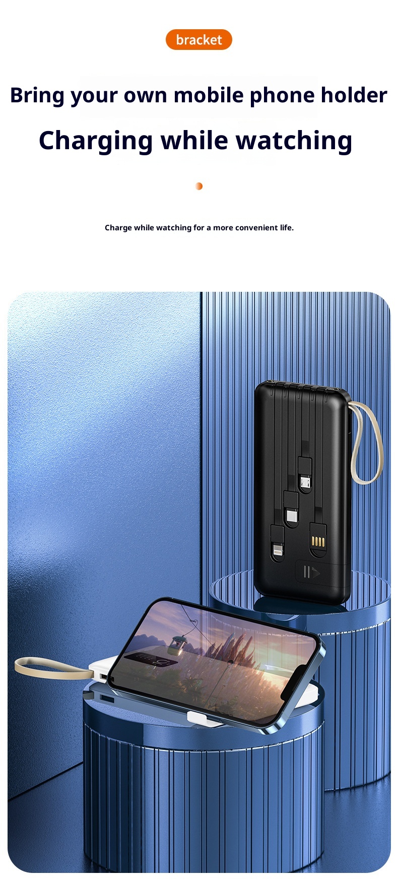 techglobe Großhandel Geschenk Mobile Powerbank mit integriertem Kabel 20000mAh Große Kapazität Gemeinsames Schnellladen Tragbarer Akku_voghion.com