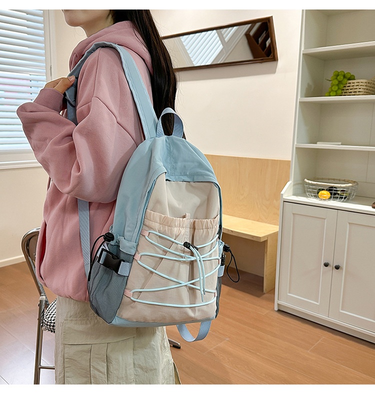 ActiveGo Color-Block Lightweight Backpack Women, Large Capacity Sports Outdoor Hiking Backpack, Trendy Drawstring School Bag For_voghion.com