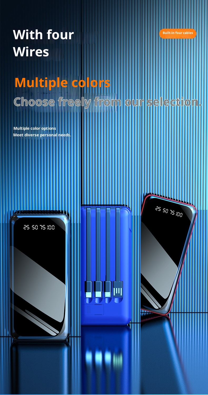 techglobe Wholesale Portable Built-in Cable Mirror Bank 20000mAh High-Quality Gift Mobile Power Supply PowerBank_voghion.com