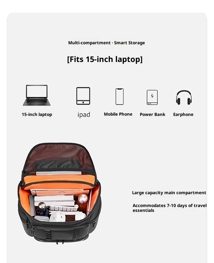 Zaino da viaggio ActiveGo da uomo, grande capacità, impermeabile, per studenti, viaggi d'affari, escursioni, brevi viaggi, per uomo_voghion.com