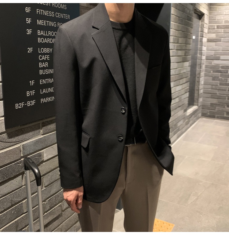 QFV507045555501<2 QFV507045555501<2 Chaqueta corta informal para hombre, estilo coreano, traje moderno Dongdaemun, blazer corto negro holgado de otoño_voghion.com