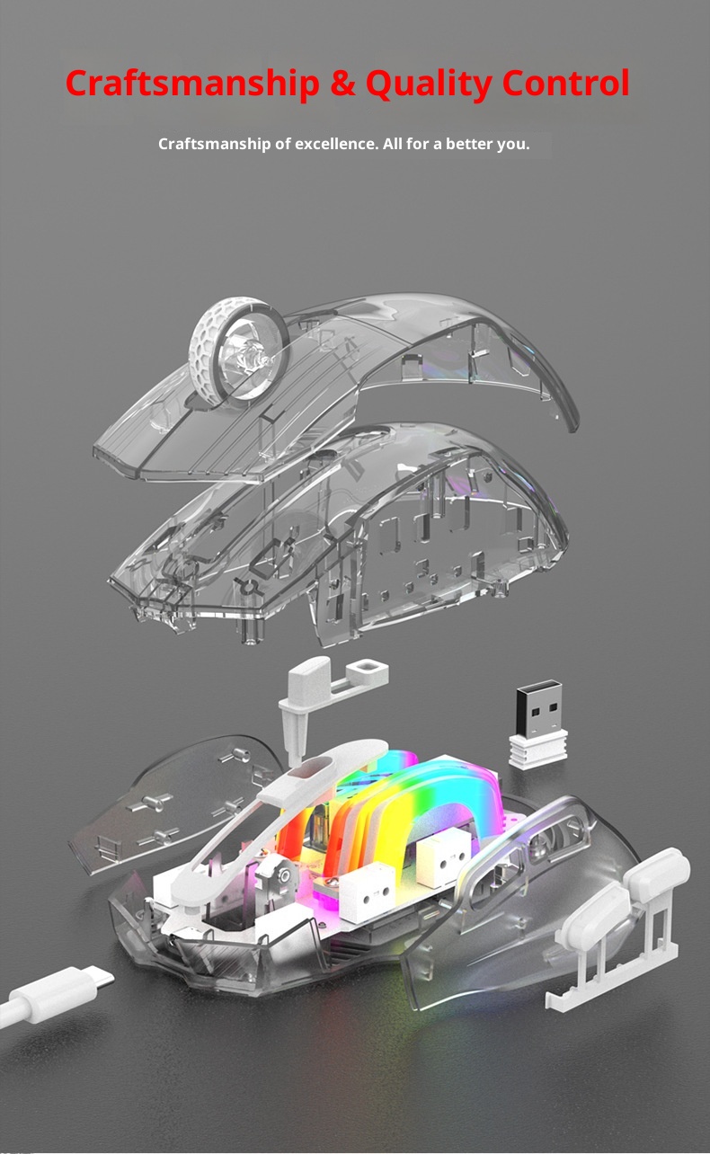 Techglobe Imperial Leopard Q19 Mouse da gioco trasparente con illuminazione RGB per laptop e desktop, con ricarica Bluetooth wireless a tre modalità_voghion.com