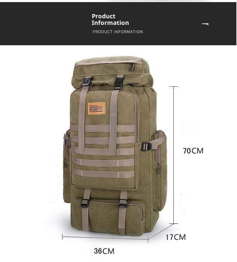 ActiveGo 70L Outdoor-Rucksack für Herren, ideal für Bergsteigen, Camping und Reisen – ein geräumiger Canvas-Reiserucksack im Retro-Stil._voghion.com