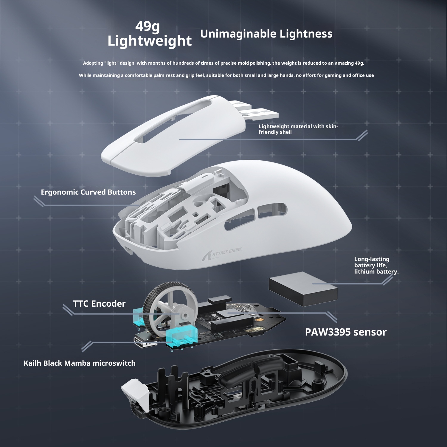 Souris sans fil Techglobe Attack Shark X3 PAW3395 légère pour le jeu, trois modes_voghion.com