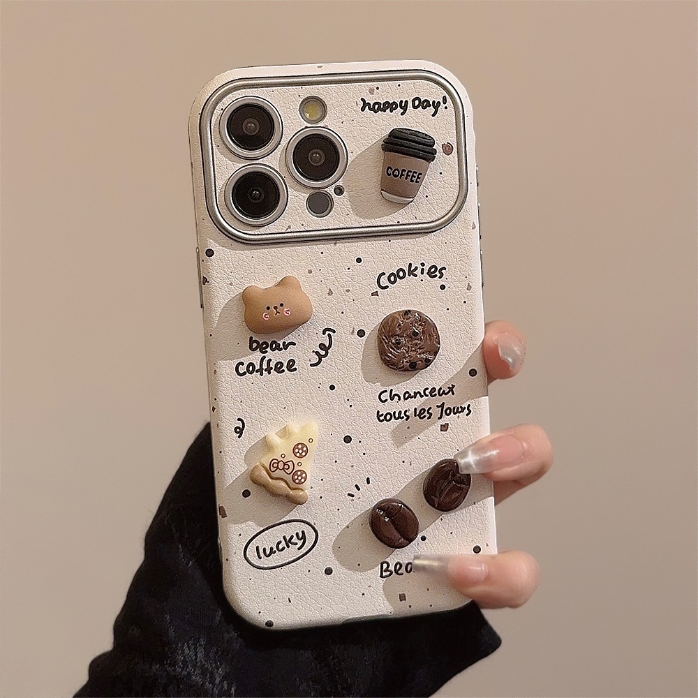 Custodia TechGlobe Ink Splash 3D Coffee Bear per iPhone 15 16 Pro Max in pelle 17 generazione 11 carina_voghion.com