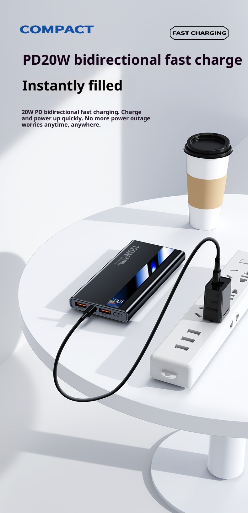 techglobe 3C Certified 120W Fast Charging 20000mAh Bank Large Capacity Portable Mobile Power Supply Gift Wholesale Digital Display_voghion.com