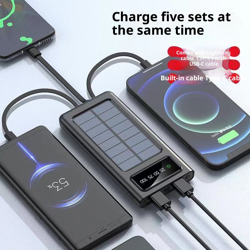 techglobe Solar 30000mAh With Built-in Cable Outdoor Large Capacity 20000mAh Mobile Power Bank Customizable_voghion.com