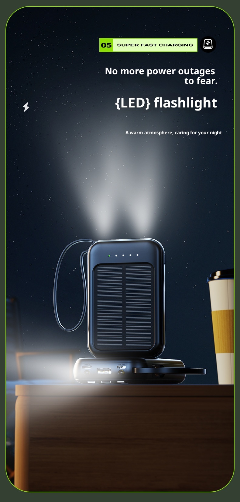 Techglobe 20000mAh Grande capacità solare transfrontaliera Mini Power Bank portatile con quattro cavi all'ingrosso_voghion.com