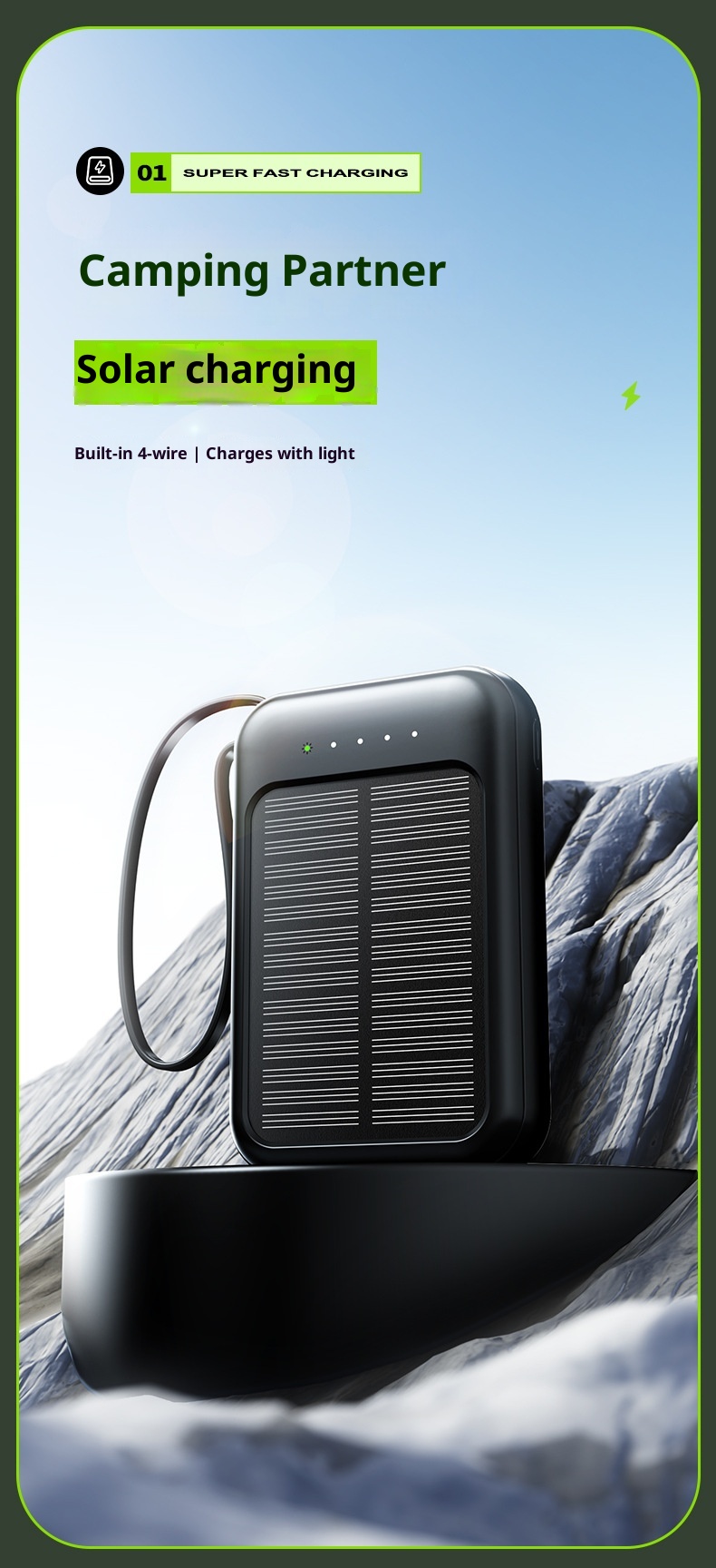 Techglobe 20000mAh Grande capacità solare transfrontaliera Mini Power Bank portatile con quattro cavi all'ingrosso_voghion.com