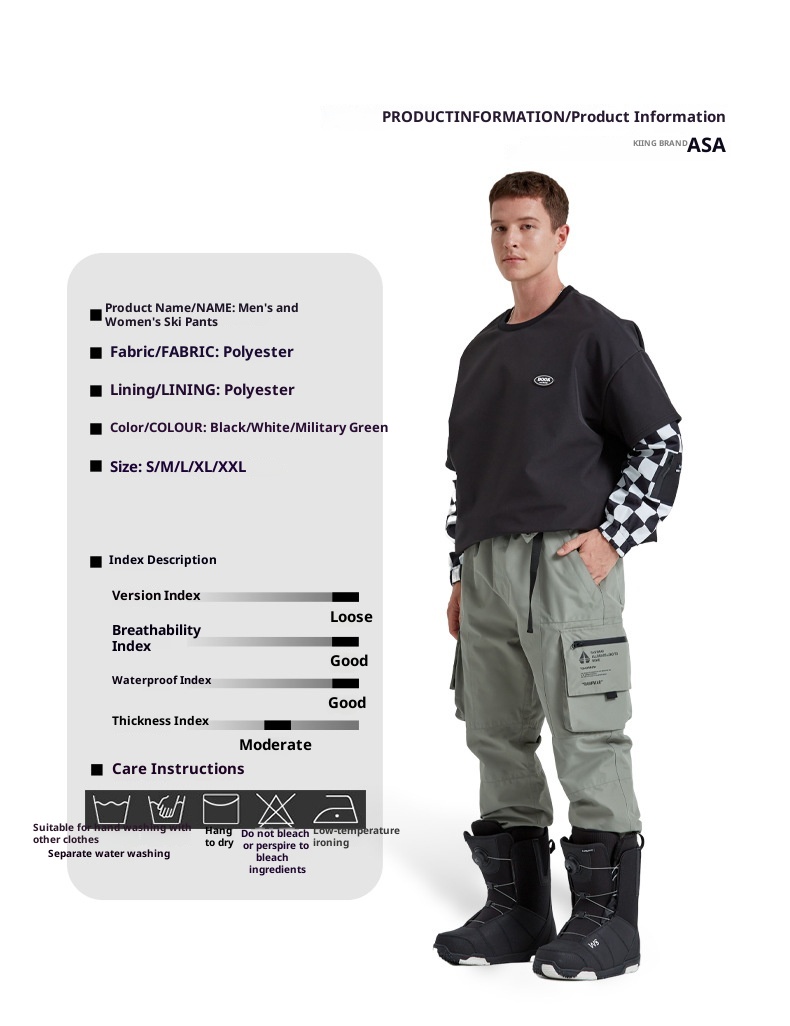 001 2023 Modne unisexowe spodnie snowboardowe wodoodporne i ciepłe, narciarskie, cargo, haremki_voghion.com