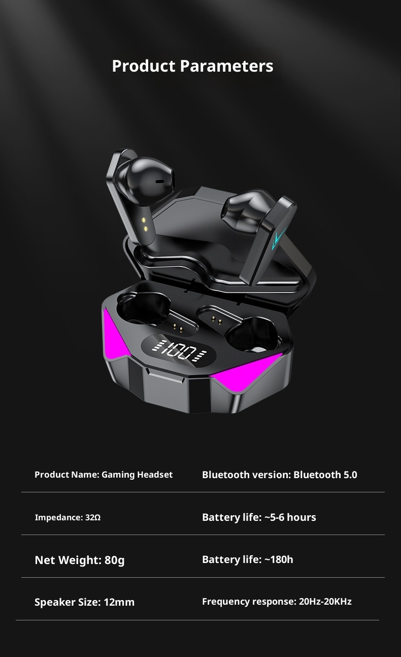 3c Cross-Border New Gaming E-Sports X15 Bluetooth Headset Low Latency Wireless In-Ear Digital Power Display Factory_voghion.com