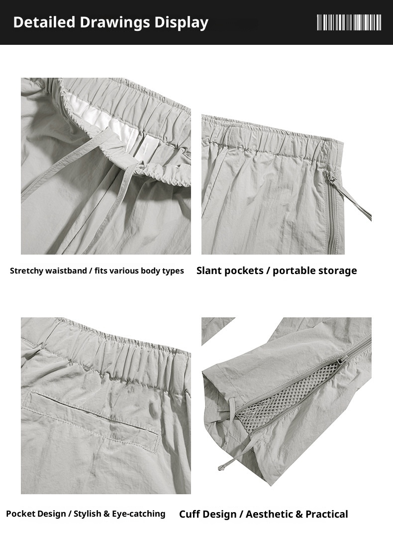 001 American Style Waterproof Cargo Trendy Brand Retro High Street Ice Silk Quick-Dry Zipper Paratrooper Pants Men_voghion.com