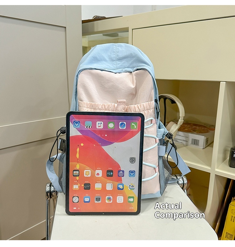 ActiveGo Color-Block Lightweight Backpack Women, Large Capacity Sports Outdoor Hiking Backpack, Trendy Drawstring School Bag For_voghion.com