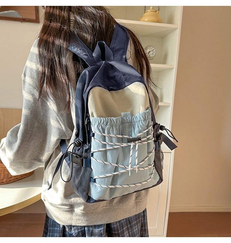 ActiveGo Color-Block Lightweight Backpack Women, Large Capacity Sports Outdoor Hiking Backpack, Trendy Drawstring School Bag For_voghion.com