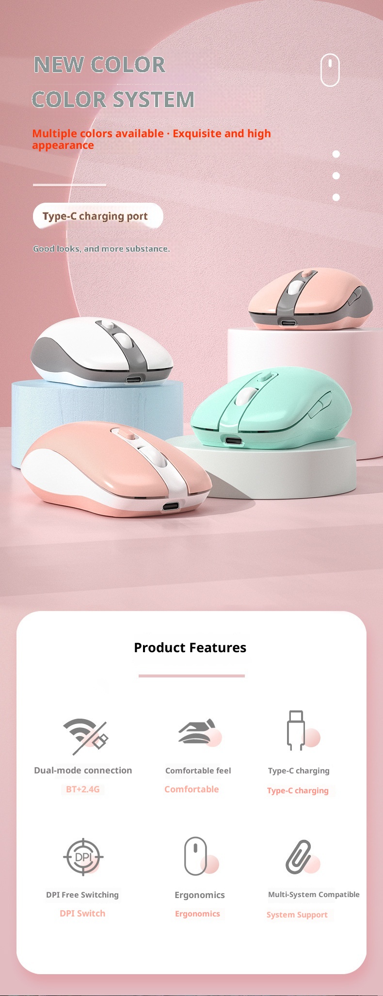 Techglobe Cross-Border Exklusive Bluetooth-Dual-Mode-Funkmaus mit geräuscharmem Design, anpassbar, Großhandel, Typ-C_voghion.com