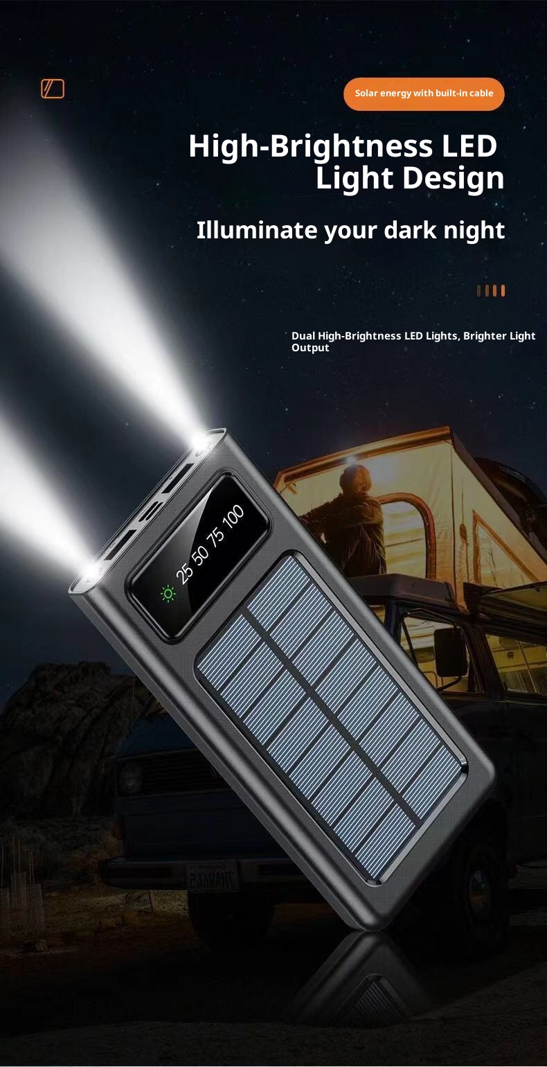 techglobe Solar 30000mAh With Built-in Cable Outdoor Large Capacity 20000mAh Mobile Power Bank Customizable_voghion.com