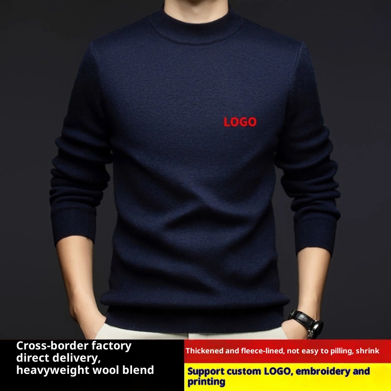 boy Boy Boy Cross-Border Foreign Trade Autumn Winter Sweater One-Piece Fleece Half Turtleneck Middle-Aged Men's Warm Base Wool_voghion.com