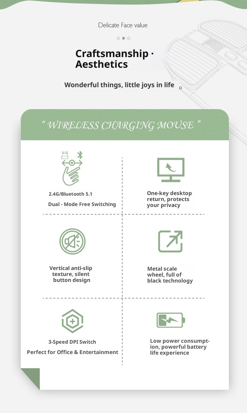 Techglobe Huma M203 Bluetooth Wireless Charging Silent Mouse Dual Mode For Computer Laptop Office Home Use Cross-border_voghion.com