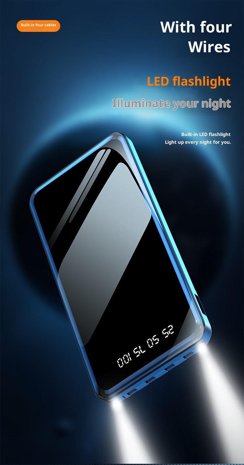 techglobe Wholesale Portable Built-in Cable Mirror Bank 20000mAh High-Quality Gift Mobile Power Supply PowerBank_voghion.com