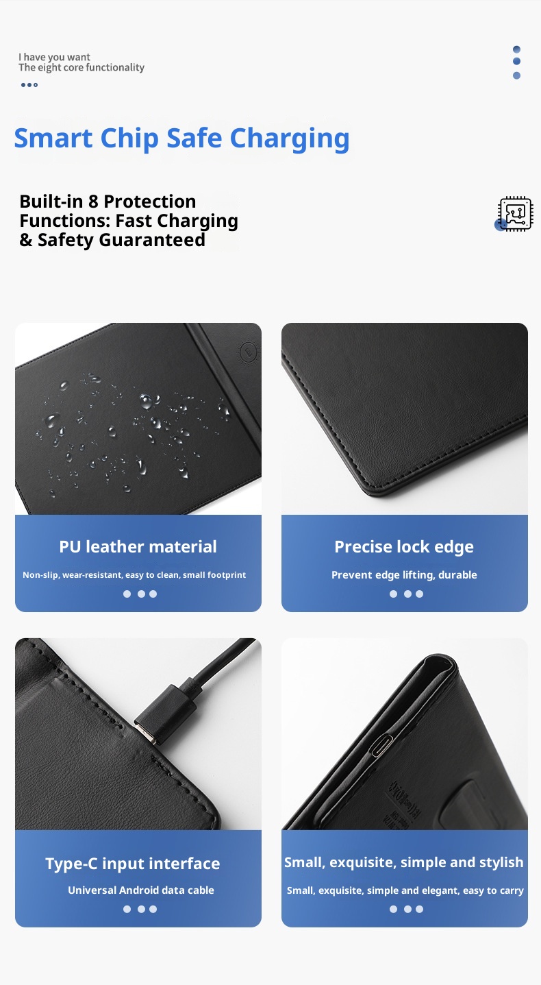 3c 15W Fast Office Waterproof Anti-Slip Small Computer Folding Multi-Functional Wireless Charging Stand Mouse Pad_voghion.com