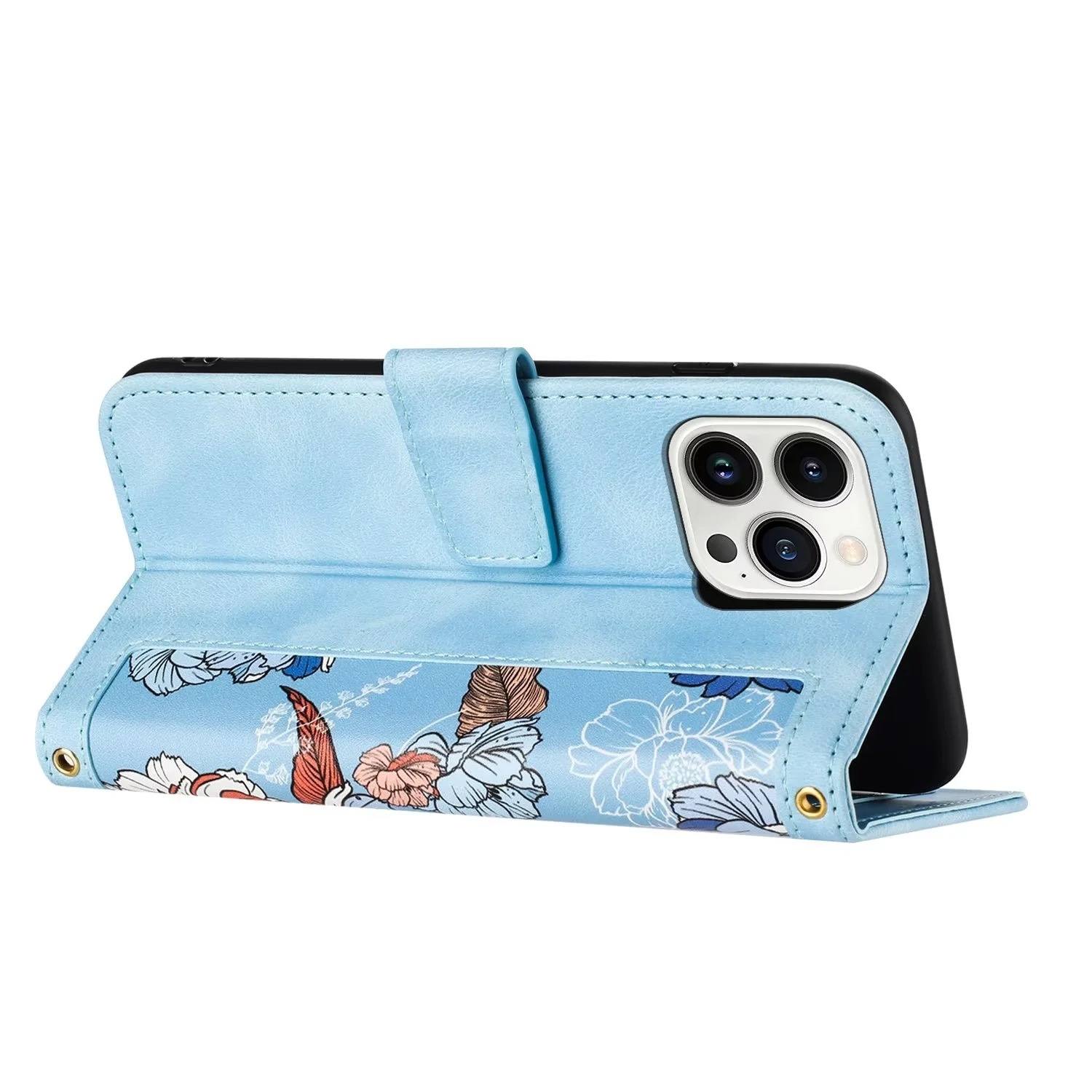 TechGlobe Suitable For IPhone 17Pro Printed Card Slot Wallet Phone 14/16Pro Creative With Lanyard Leather Case_voghion.com