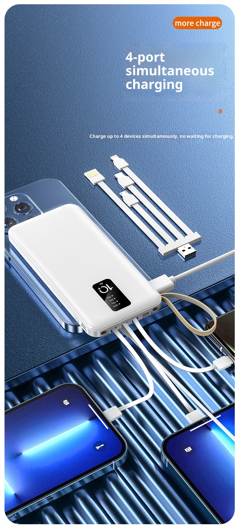 techglobe Großhandel Geschenk Mobile Powerbank mit integriertem Kabel 20000mAh Große Kapazität Gemeinsames Schnellladen Tragbarer Akku_voghion.com