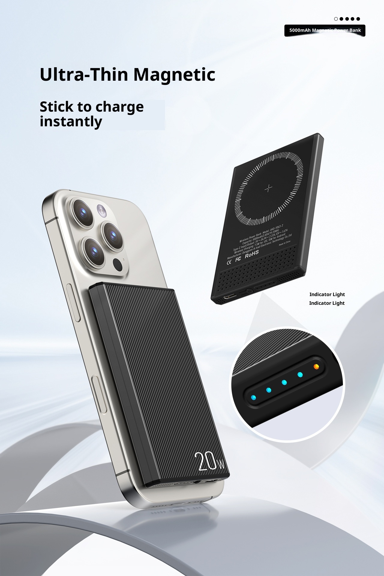 techglobe New Ultra-Thin Magnetic Wireless Power Bank PD20W Two-Way Fast Charging 5000/10000mAh Wholesale_voghion.com